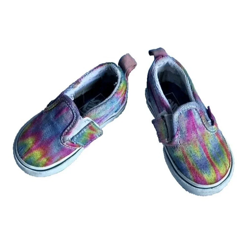 Vans Girl's Slip-On Rainglow Rainbow Colorful Baby Toddler -Size 4.0 Play Shoes